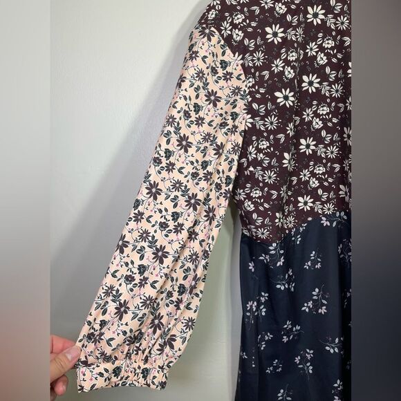 NWT 1901 ColorBlock Floral Mock Neck Mini Dress - Picture 5 of 8